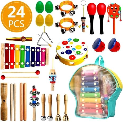 Amazon Co Jp Fanping キャリーバッグ付き24 Pcs楽器ゲームのパーカッションのおもちゃや年と赤ちゃん ドラム パーカッションの リズムおもちゃ音楽玩具や年 ホーム キッチン