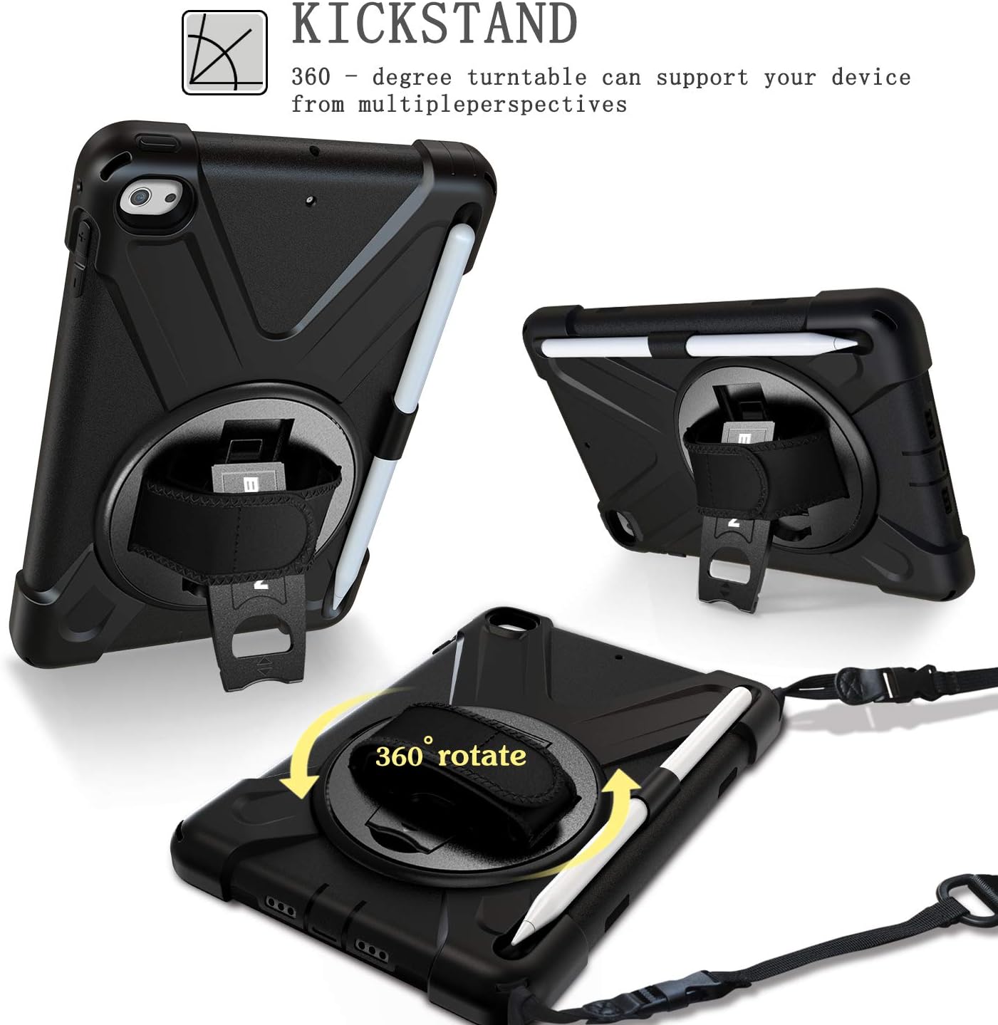 BRAECN Case for iPad Mini 4, iPad Mini 5, Heavy Duty Shockproof Protective Rugged Case with Pencil Holder, Hand Strap - Image 4