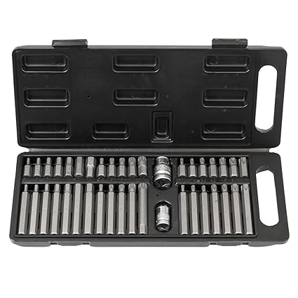 Kraft-Bitsatz mit extra langen Bits 40tlg I Wiesemann 80034 I Chrom-Vanadium Stahl I Bit-Halter 1/2' und 3/8' I Für Innen-Tor