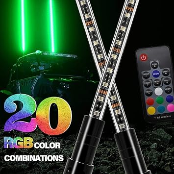 AddSafety 2PCS 4FT RF Remote Control LED Whipping Light with Connect//Chasing Lights with Two Different Ways of Hanging Flags for Off-Road ATV UTV RZR Jeep Truck Dunes