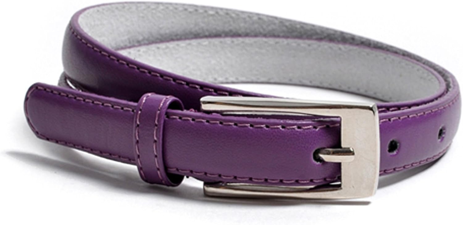 Solid Color Leather Adjustable Skinny Belt, X Large (39"43"), Dark