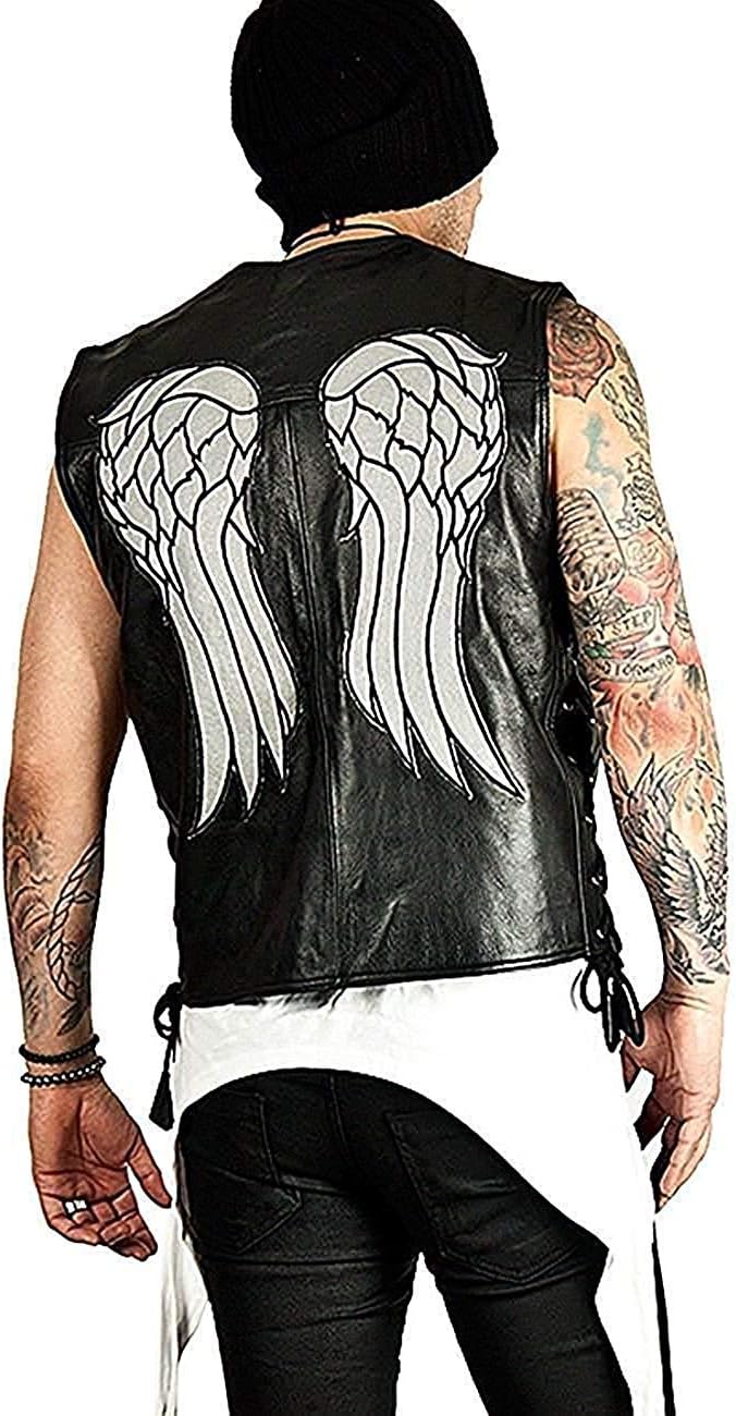 Walking Dead Daryl Dixon Angel Wings Faux Leather Vest Jacket | Mens Black Faux Leather Vest Jacket