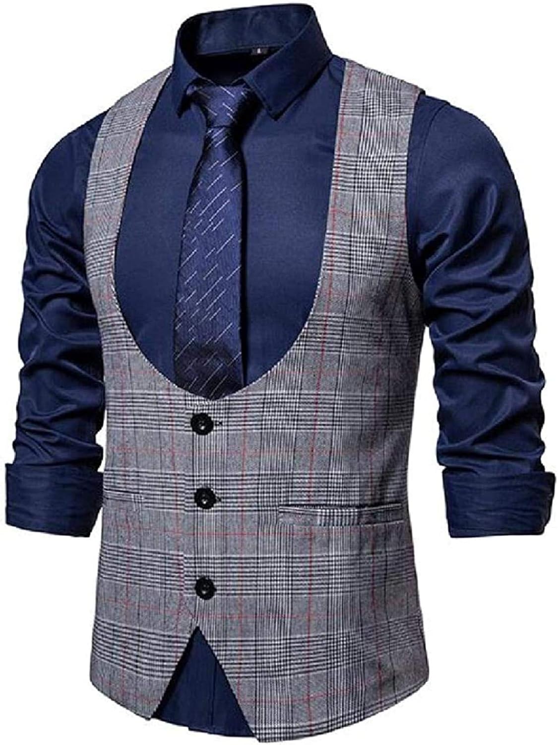 Men's Slim Business Stylish Checked Buttons Waistcoat Suit Vest Amazon