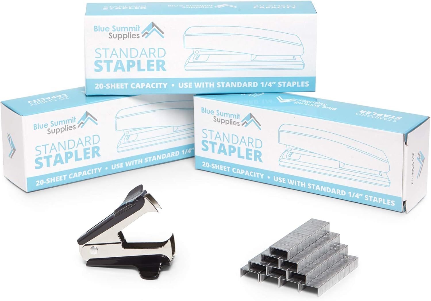 Blue Summit Supplies Standard Stapler Set, Black Plastic 3 Pack, Full Size, Regular Desktop Staplers for Office, Home, or School Use, Includes Staple Remover and 6000 Staples : Office Products