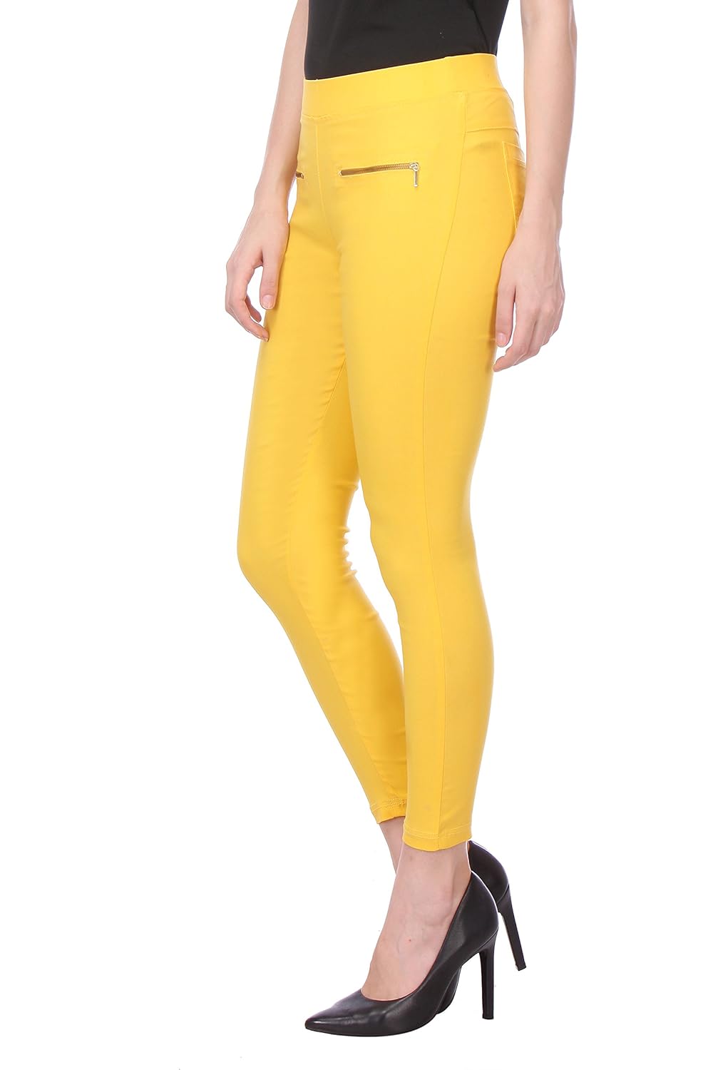 deewa yellow single zip jegging