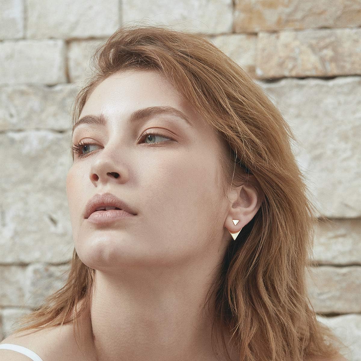 14K Gold Plated Unique Piercing Stud Earring Ear Jacket Dangle Earrings for Women/&hellip; Open Triangle Geometric Earring