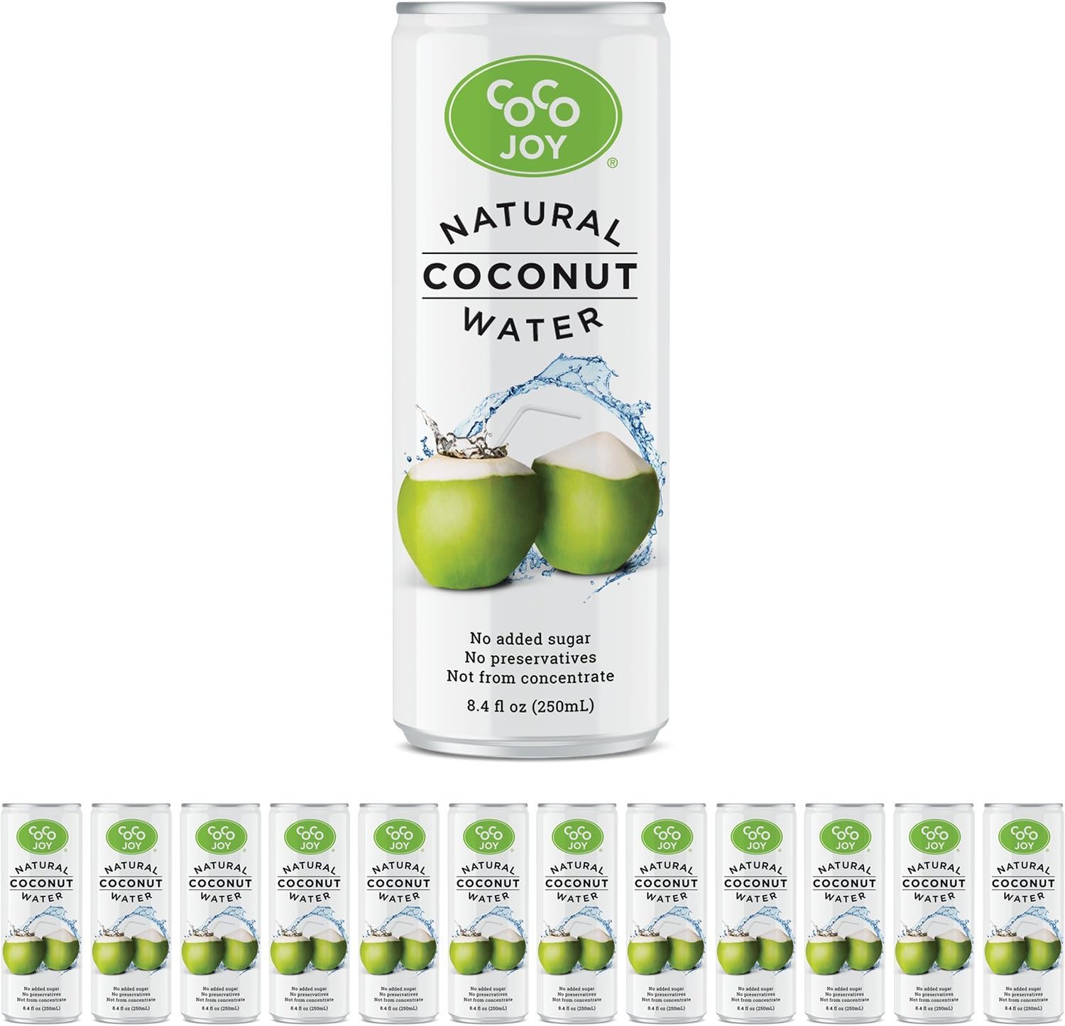 Coco Joy Coconut Water 8 oz - Refreshing Low Calorie, High Calcium Drink Packed with Electrolytes, Potassium, and Other Necessary Nutrients, Paleo Diet (12 Pack) (8.4 Fl Oz)