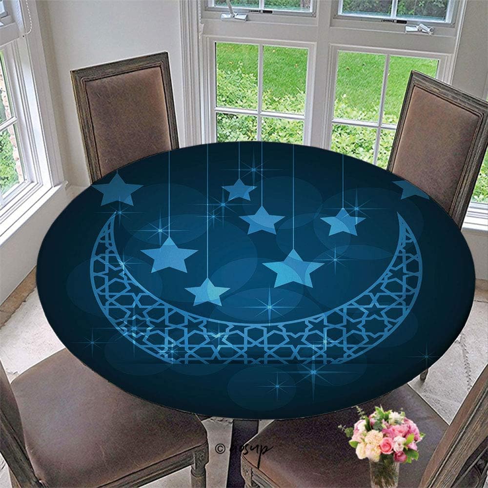 Homenon Elastic Edged Round Tablecloth Ramadan Greeting Card On Blue Background Decorative for Holiday, Dinner Parties, Special Occasions or Everyday Use