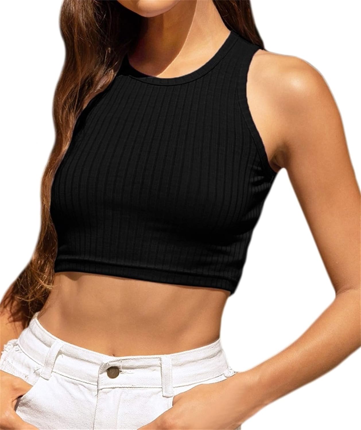 Amazon.com: SheIn Women's Basic V Neck Stretchy Slim Fit Knit Crop Tank Top Plain Black Small 