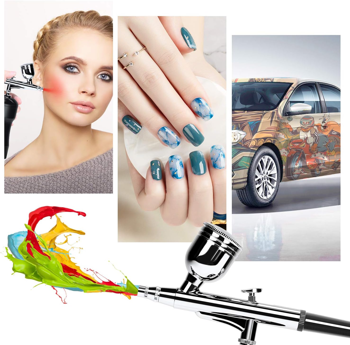 COSSCCI Upgraded Airbrush Kit, Portable Auto Mini Air Brush Gun with Compressor Kit Quiet Air Brush Painting Kits for Cake Decorating Makeup Art Nail Model Painting Tattoo Manicure (Black): Arts, Crafts & Sewing