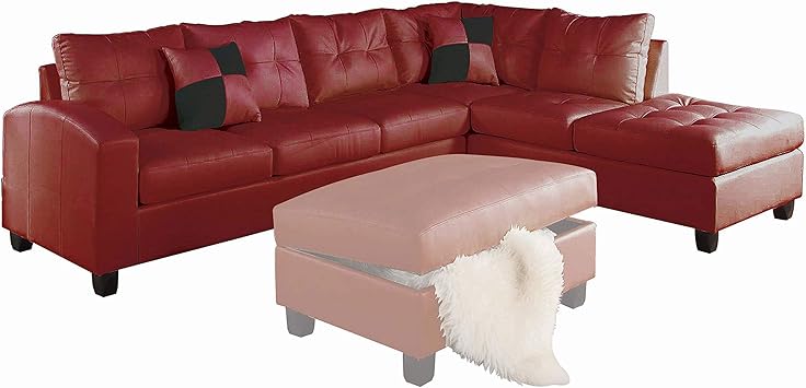 Amazon Com Acme Kiva Red Bonded Leather Reversible Sectional Sofa