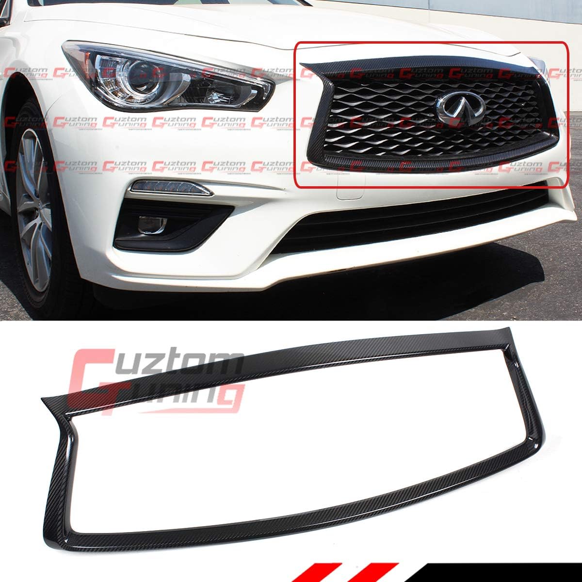 Fits for 20182019 Infiniti Q50 Premium Carbon Fiber Front Grill Grille Outline Trim