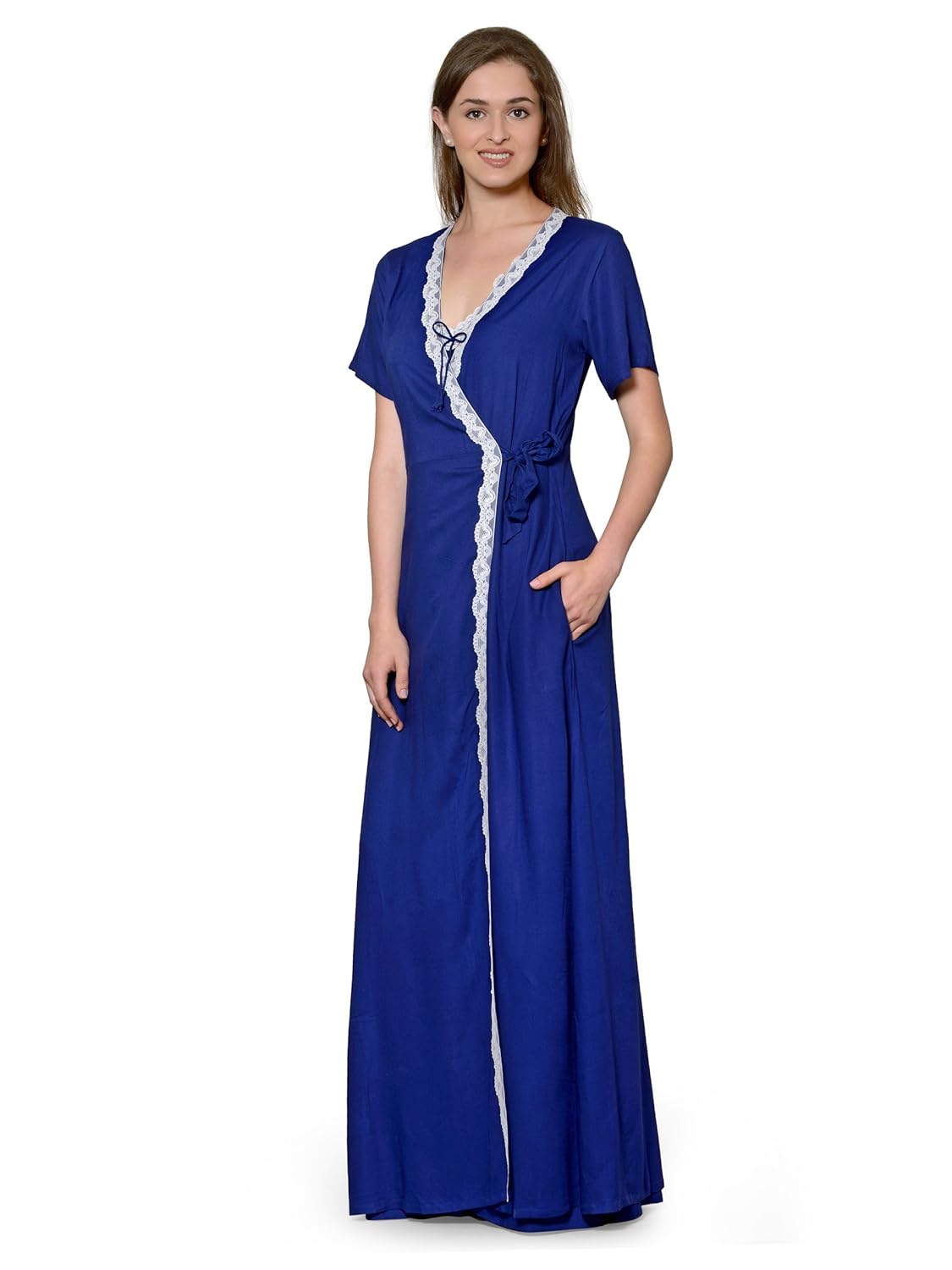 Women Trimmed Night Dress Kaftan Gown Nightwear Nighty