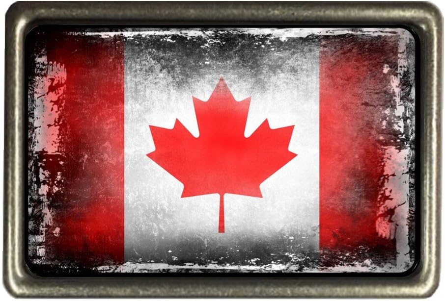 Cadora belt buckle with Canada flag motif; shabby, chic, worn, old, used look
