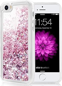 Caka iPhone 5 5S SE 2016 Case, iPhone SE Glitter Case Luxury Fashion Bling Flowing Liquid Floating Sparkle Glitter Soft TPU Case for iPhone 5 5S SE 2016 (Rose Gold)