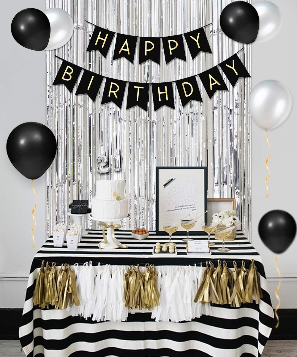 Foil Curtain Sash And Balloons Cake Topper 21st Birthday Decorations Silver And Black With Number Foil Balloons Event Party Supplies Home Kitchen