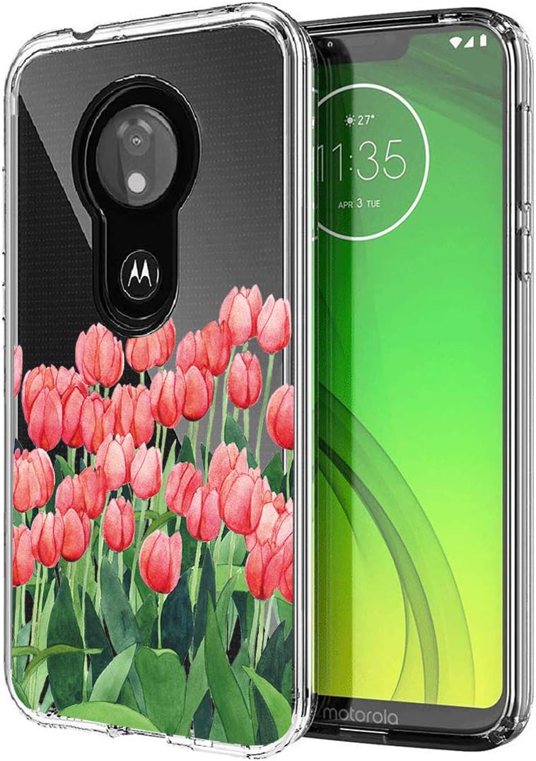 Ueokeird Moto G7 Power Case,Motorola Moto G7 Supra / G7 Optimo Maxx Cute Phone Case with Flowers, Slim Shockproof Clear Floral Pattern Soft Flexible TPU Back Phone Cover (Tulip)