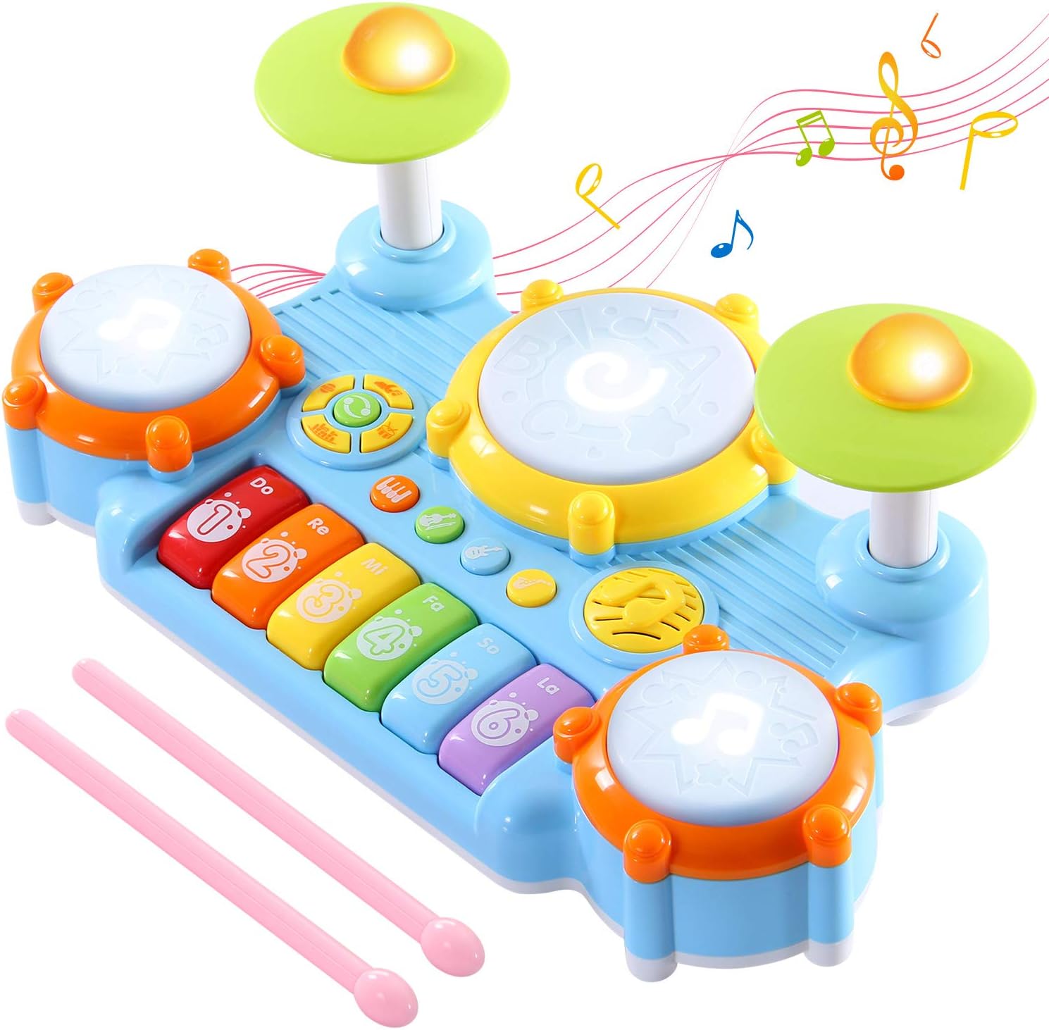 SGILE Early Education Piano & Drum Set with Hamster Mode, 5 Instruments, 27 Songs & Light