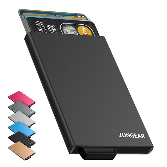 LUNGEAR Kreditkartenetui Metall mit RFID Schutz Slim Aluminium Kartenetui Kreditkartenhüllen Mini Pop Up Kartenhalter für Dam