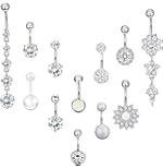 SMCTCRED Belly Bars,11PCS 316L Surgical Steel CZ Belly Bars with Dangle Cubic Zirconia Curved Body Piercing Jewelry Barbells for Women Girls