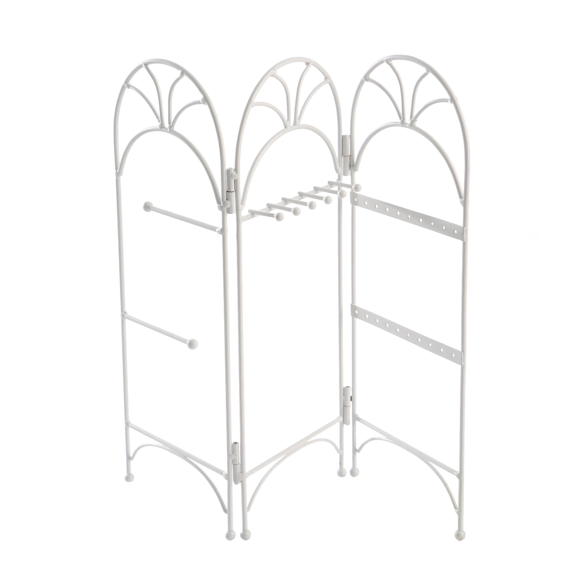 Modern White Metal 3 Panel Trellis Folding Jewelry Hanger Organizer for Bracelet, Earrings, Necklace