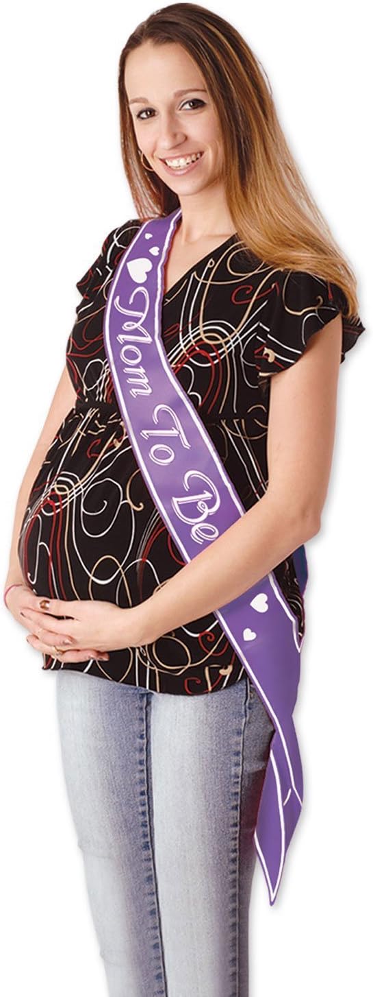 Super Z Outlet Mother to Be Colorful Satin Sash Hearts for Baby Shower Future Expecting Mom Accessory and Decorations Gift (Purple)