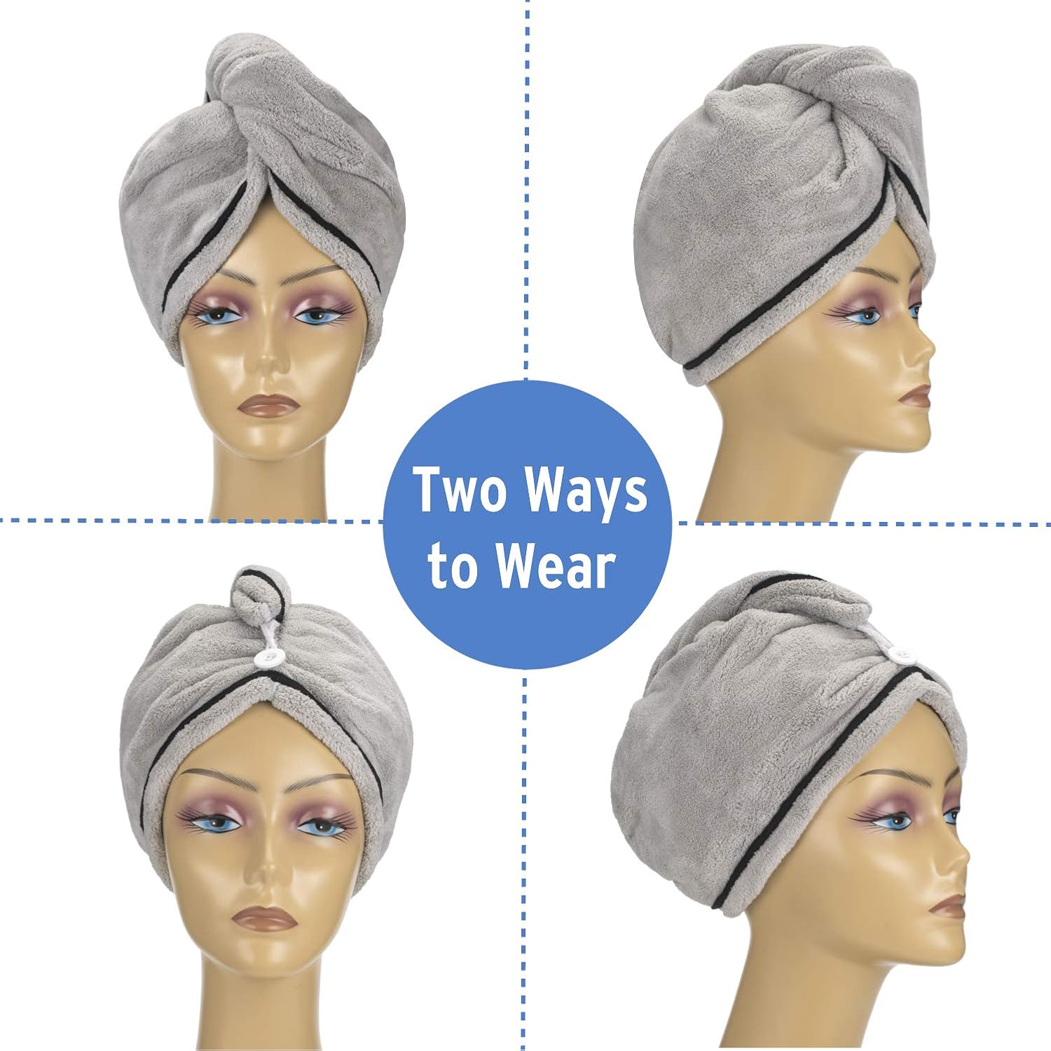 AmazerBath 3-Pack Hair Towel, Microfiber Hair Towel Wrap Rapid Drying Hair Towels for Women, Magic Hair Drying Towel, Super Absorbent Hair Towel Hat (Blue, Purple, Gray): Home & Kitchen