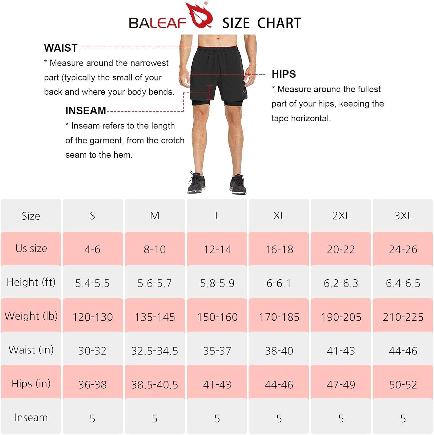 BALEAF Men's 2 in 1 Running Athletic Shorts Quick Dry Active Gym Shorts Back Zipper Pocket : Clothing