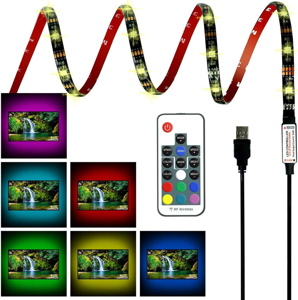 Achivy RGB Bias Lighting for TV - 39 Inches/1M RGB 5050 DC 5V USB Powered LED Strip with 17 Keys RF Remote, 20 Colors, Ambient Lighting Kit for HDTV LCD, Desktop Monitors Background Lighting