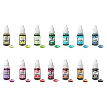 Set x 14 - Rainbow Dust Colour Flo Liquid Lebensmittelfarbe Airbrush-Farbe 16ml