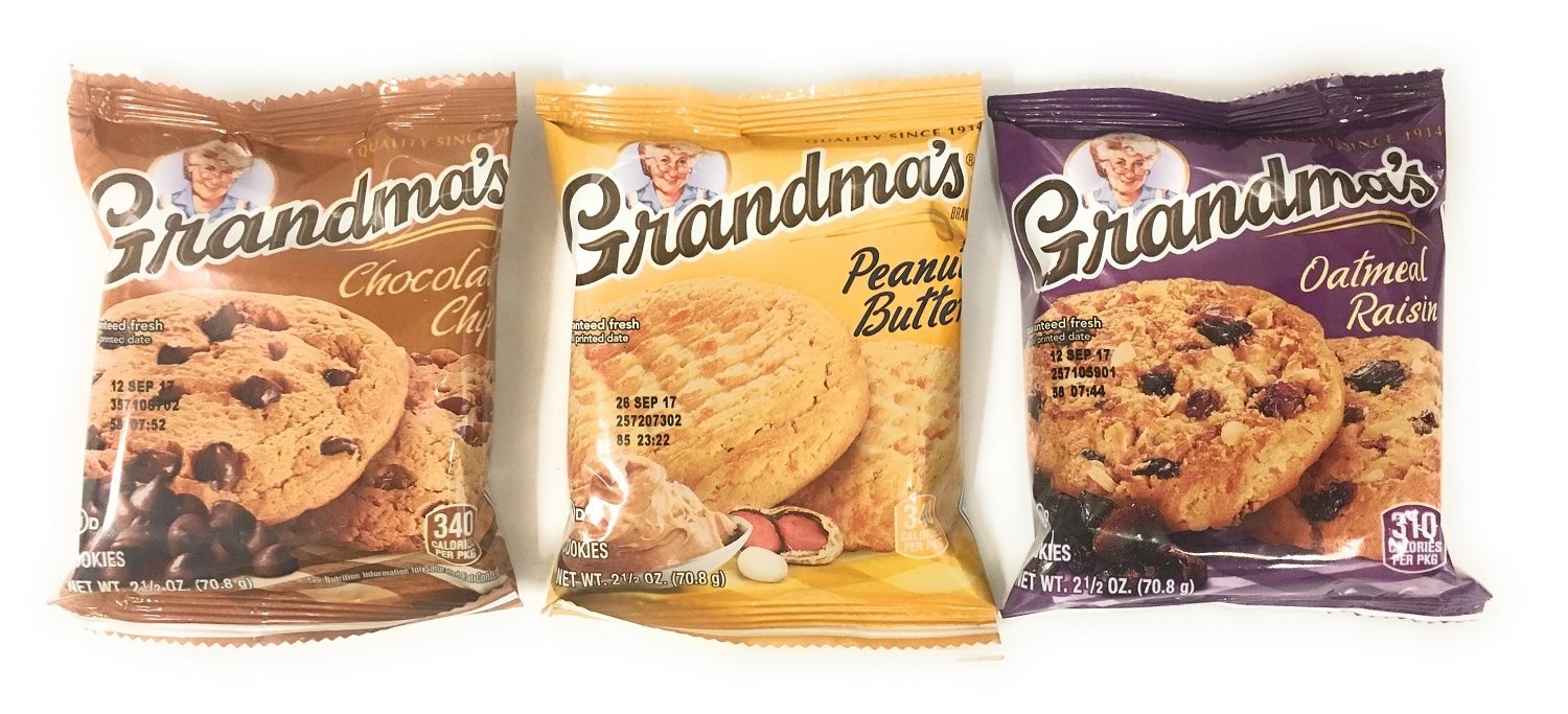 Grandma's Cookies 2.5 Oz Packages Bundle of 30 Packs in Three Flavors 10 Each of