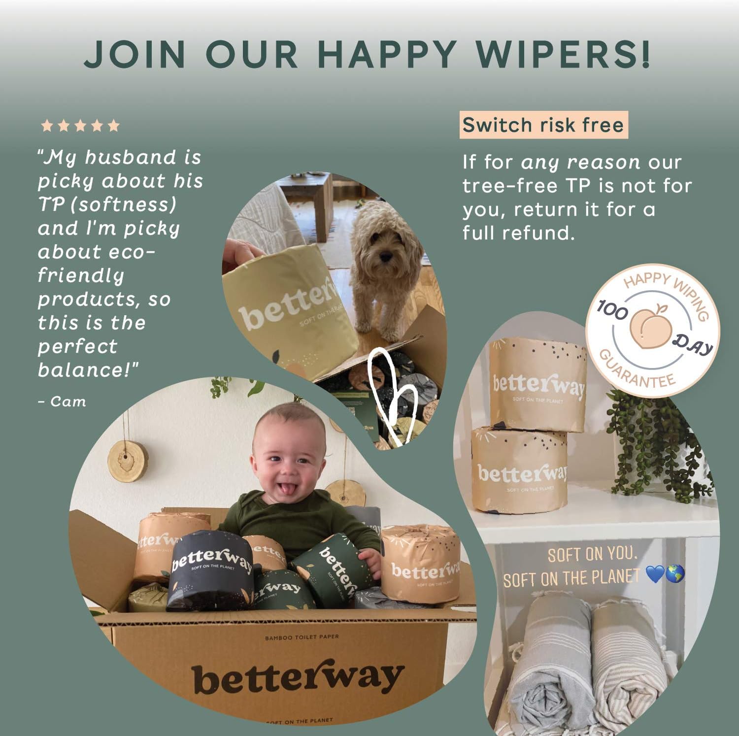 Betterway Bamboo Toilet Paper 3 PLY - Eco Friendly, Sustainable Toilet Tissue - 12 Double Rolls & 360 Sheets Per Roll - Septic Safe - Organic, Plastic Free, Compostable & Biodegradable - FSC Certified: Home & Kitchen