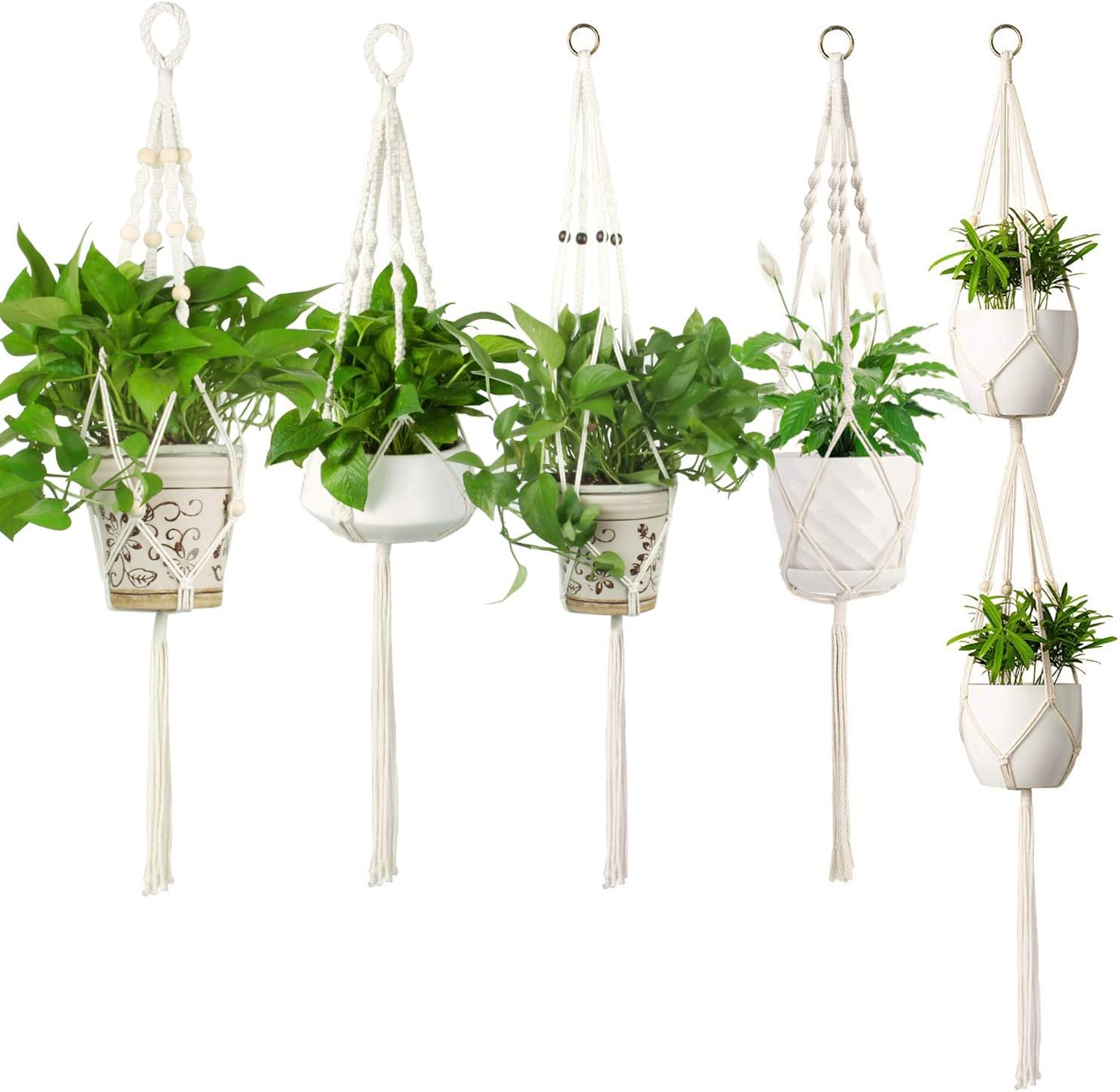 EKnow Macrame Plant Hanger 5 Pack, Hanging Planter Indoor