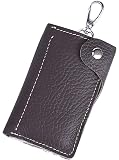 Genuine Leather Key Case Car Key Holder 6 Hook Key Wallet with Zipper Credit Card Holder Key Chain for Men Women (Brown)