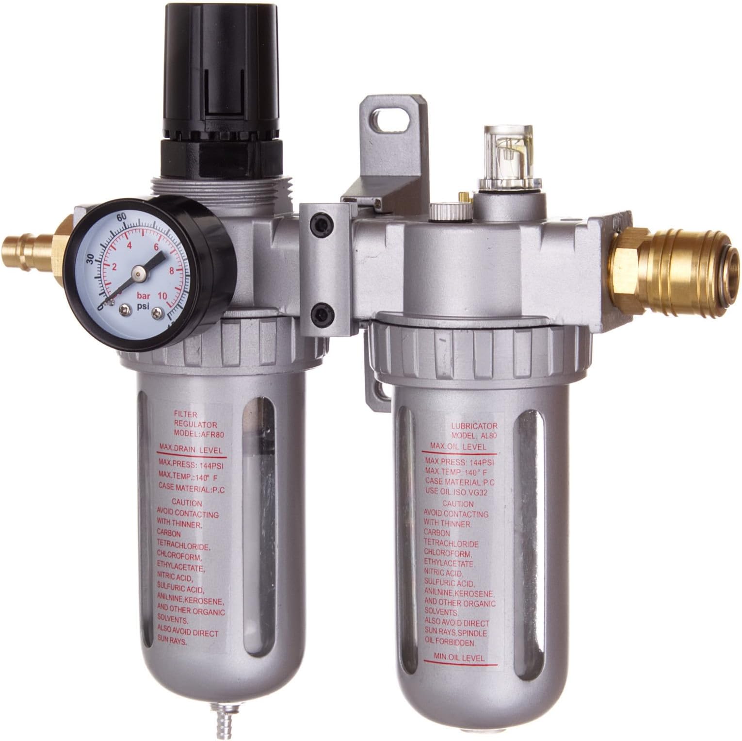 TC TECHNIC Air Filter Reducer Oiler Lubricator Max Working Pressure 10 Bar Prevents Rusting Stains Hose Damage Max Air Flow 4000 l/min Thread Size 1/2" (~19mm) Manual Water Drain