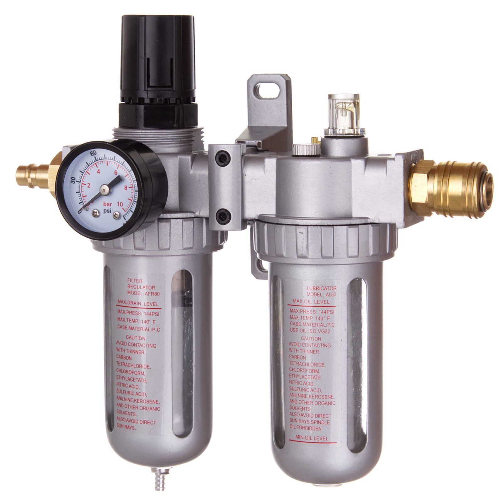 TC TECHNIC Air Filter Reducer Oiler Lubricator Max Working Pressure 10 Bar Prevents Rusting Stains Hose Damage Max Air Flow 4000 l/min Thread Size 1/2" (~19mm) Manual Water Drain