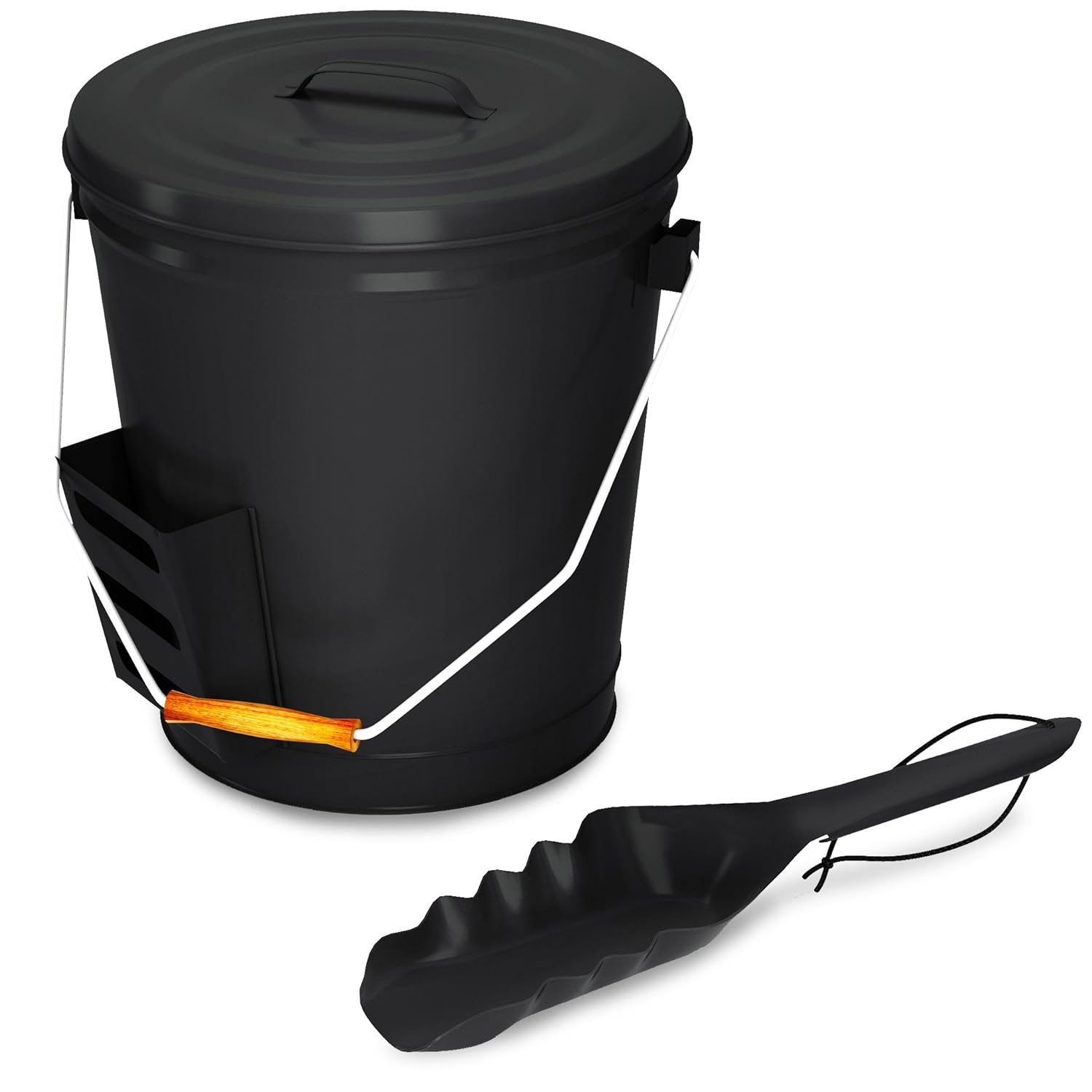 Home-Complete 4.75 Gallon Black Ash Bucket with Lid and Shovel-Essential Tools for Fireplaces, Fire Pits, Wood Burning Stoves-Hearth Accessories