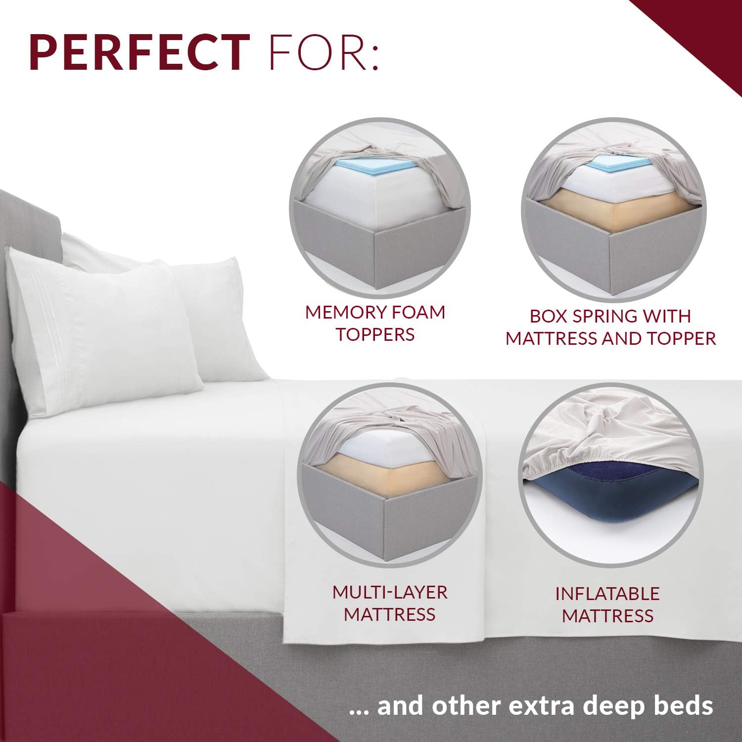 Mellanni Extra Deep Pocket Sheets - Queen Size Sheet Set - 4 Piece 1800 Brushed Microfiber Bedding with Extra Deep Pocket Fitted Sheet - Easily Fits 18-21 inch Mattress (Queen, White): Home & Kitchen
