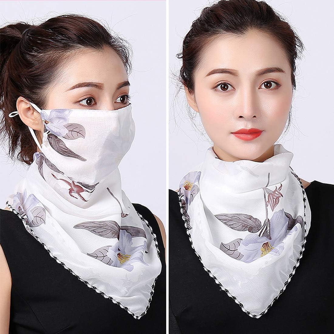 3pcs Floral Chiffon Face Cover Mask Bandanas Multi-Functional Shield Balaclavas Neck Gaiter Scarf Bandana Sun Protection for Outdoor Dust, Pollen (Style 13)