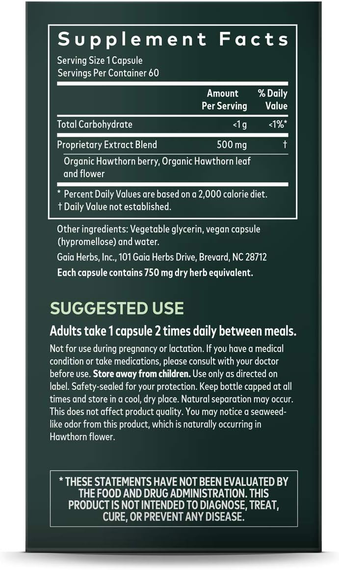 Gaia Herbs Hawthorn Supreme, Vegan Liquid Capsules, 60 Count - Promotes Heart Health & Stimulates Healthy Circulation, Organic Hawthorn Berry, Leaf & Flower Extract: Health & Personal Care