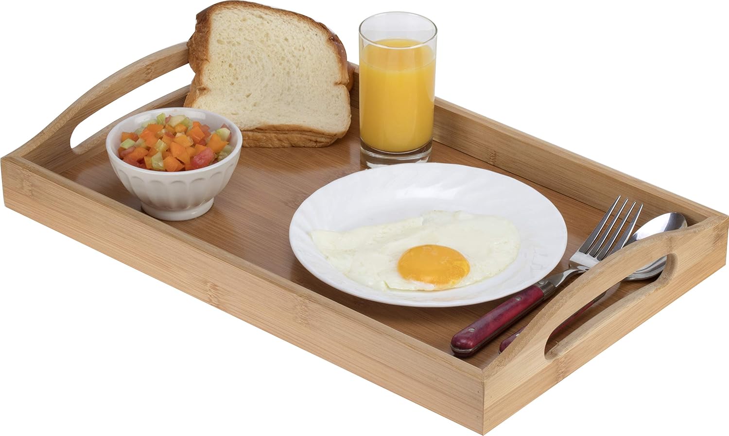  | Serving tray bamboo - wooden tray with handles - Great for dinner trays, tea tray, bar tray, breakfast Tray, or any food tray - good for parties or bed tray: Serving Trays
