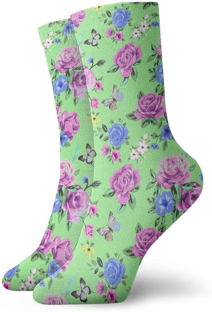 Beautiful Colorful Flower On Green Ankle Socks Casual Funny For Sports