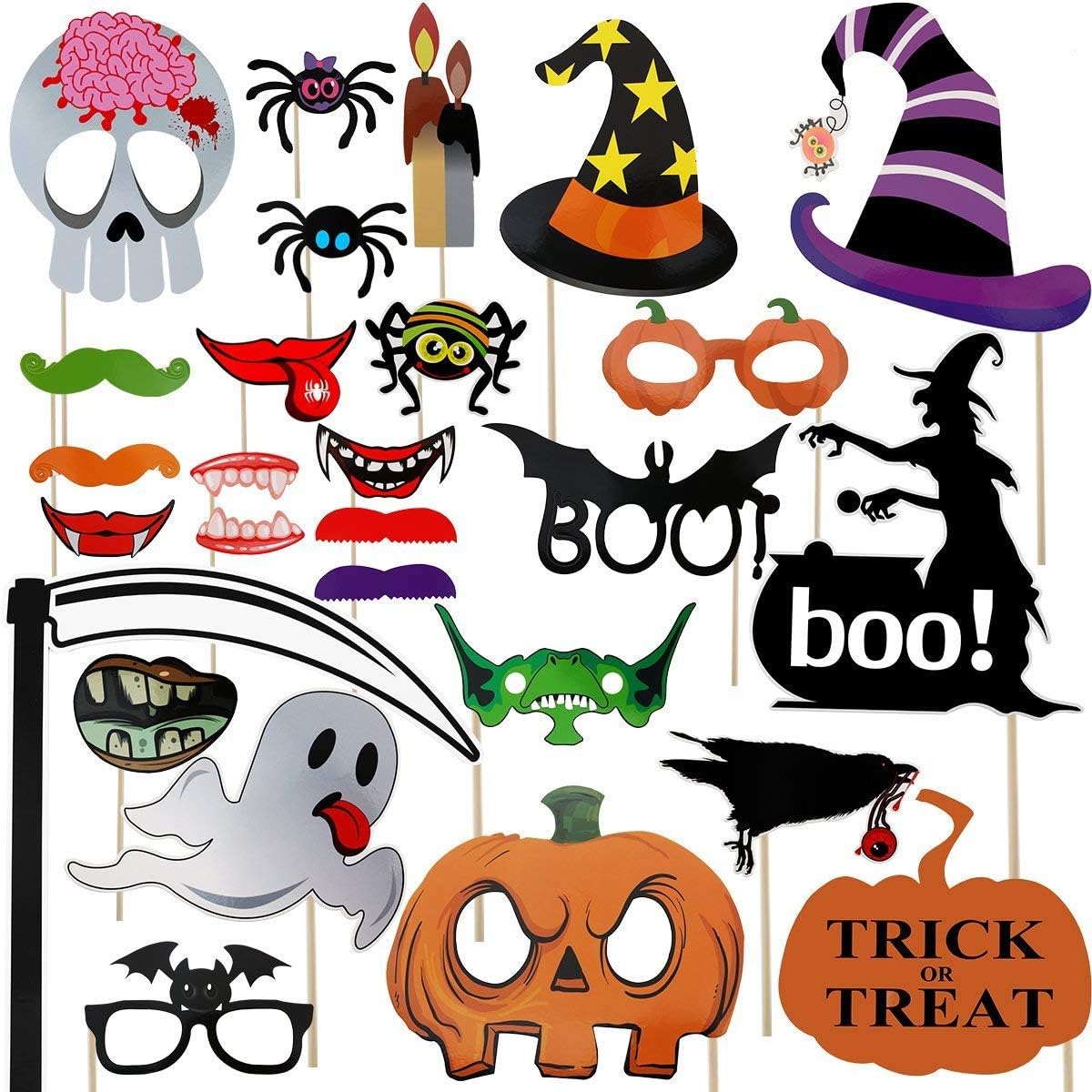 Halloween Photo Booth Props 26pcs for Trick or Treat Party: Toys & Games