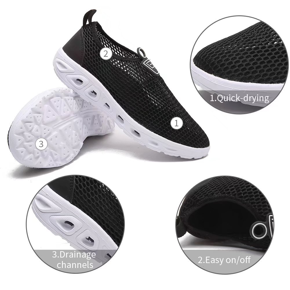 HOBIBEAR Men Quick Dry Water Shoes Lightweight Breathable Slip-On Aqua Sneakers(Black,45)