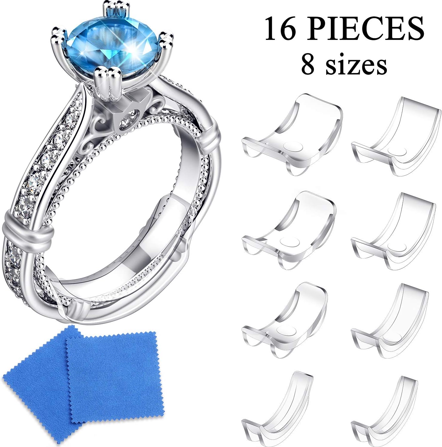 Amazon Com 16 Packs Ring Size Adjuster Invisible Ring Size Adjuster For Loose Rings Ring Adjuster Size Fit Any Rings Ring Guard Spacer 8 Sizes Arts Crafts Sewing