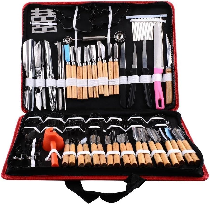 Devolare Fruit Carve Vegetable Fruit Food Carving Chisel Stainless Steel Shapping Tools Kit with Bag (80pcs)