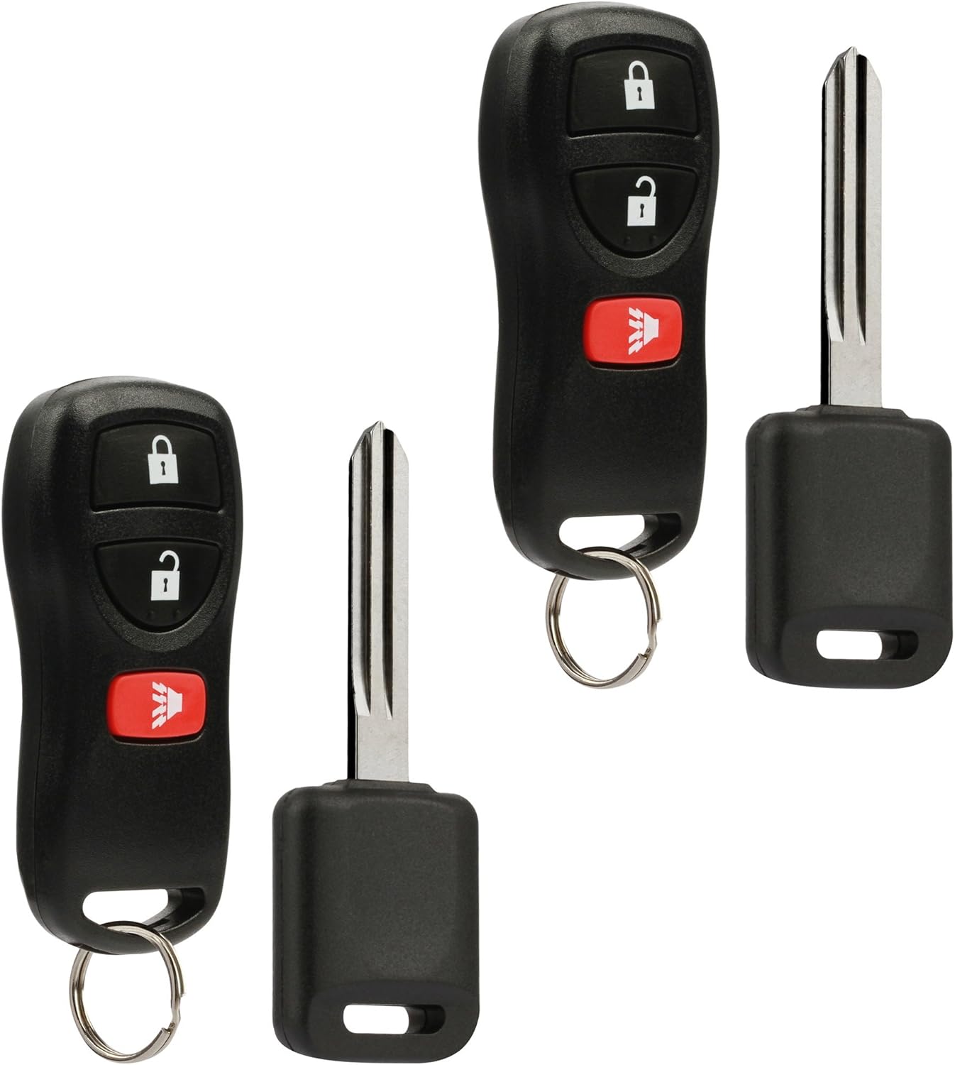 Car Key Fob Keyless Entry Remote with Ignition Key fits Nissan, Infiniti (KBRASTU15 3-Btn), Set of 2