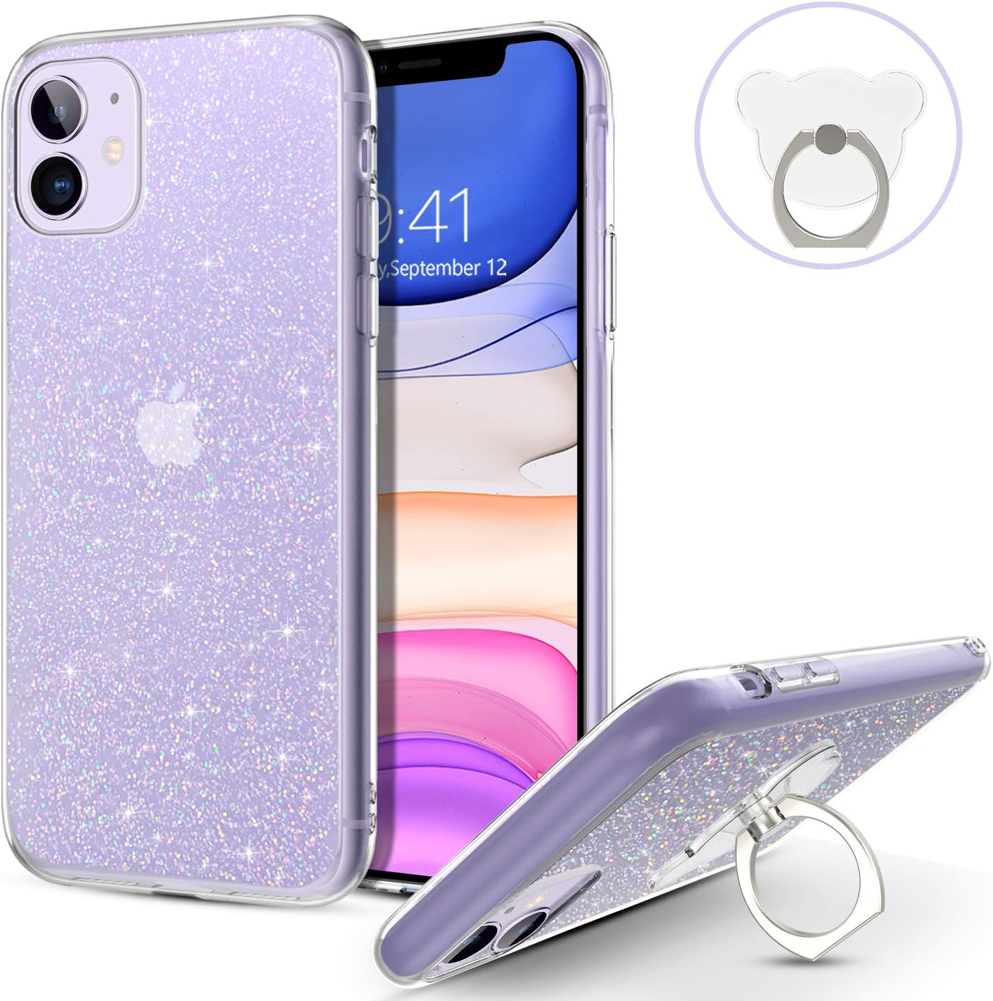 Yinlai Iphone 11 Case Iphone 11 Phone Case With Finger Ring Holder Stand Crystal Clear Glitter Bling Sparkly Slim Flexible Soft Cover Protective Phone Cases For Iphone 11 Transparent Amazon Co Uk Electronics