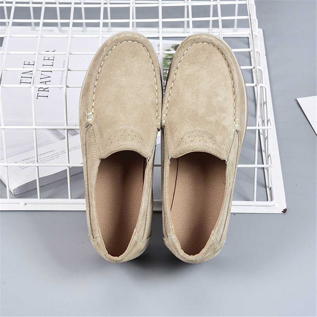 Ruiatoo Platform Shoes for Women Suede Slip On Loafers Wedge Platform Sneakers Comfort Moccasins Low Top Casual Shoes Khaki 38