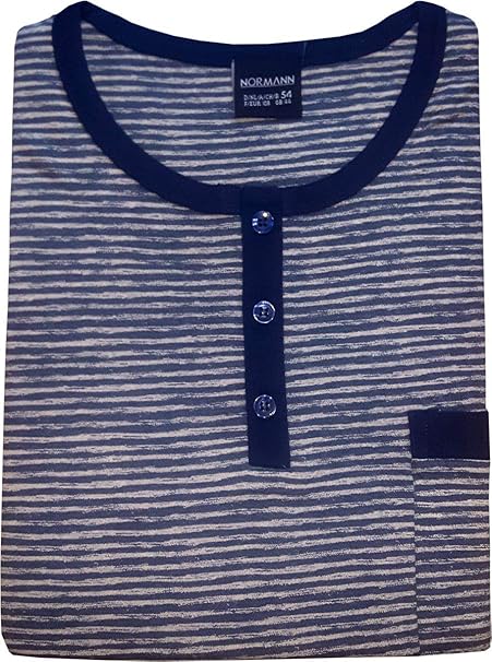 Normann Copenhagen Herren Nachthemd, Rundhals mit Knopfleiste, Brusttasche, Langarm, Ringel, Streifen, Baumwolle, Übergrößen